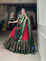 Thumbnail for Malishka Womens Red Dola Silk With Foil Print Lehenga Choli Set