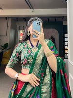 Thumbnail for Malishka Womens Red Dola Silk With Foil Print Lehenga Choli Set