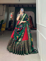 Thumbnail for Malishka Womens Red Dola Silk With Foil Print Lehenga Choli Set