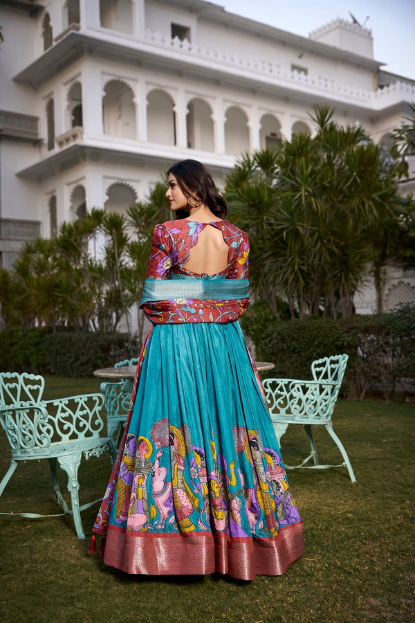 Malishka Womens Firozi Dola Silk With Jacquard Lehenga Choli Set