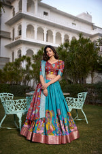 Thumbnail for Malishka Womens Firozi Dola Silk With Jacquard Lehenga Choli Set