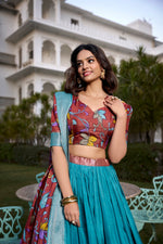 Thumbnail for Malishka Womens Firozi Dola Silk With Jacquard Lehenga Choli Set