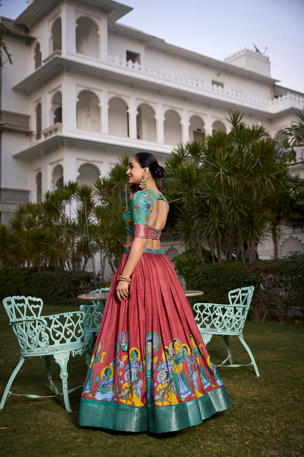 Malishka Womens Red Dola Silk With Jacquard Lehenga Choli Set