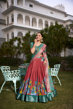 Thumbnail for Malishka Womens Red Dola Silk With Jacquard Lehenga Choli Set