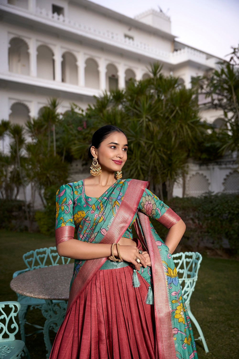 Malishka Womens Red Dola Silk With Jacquard Lehenga Choli Set