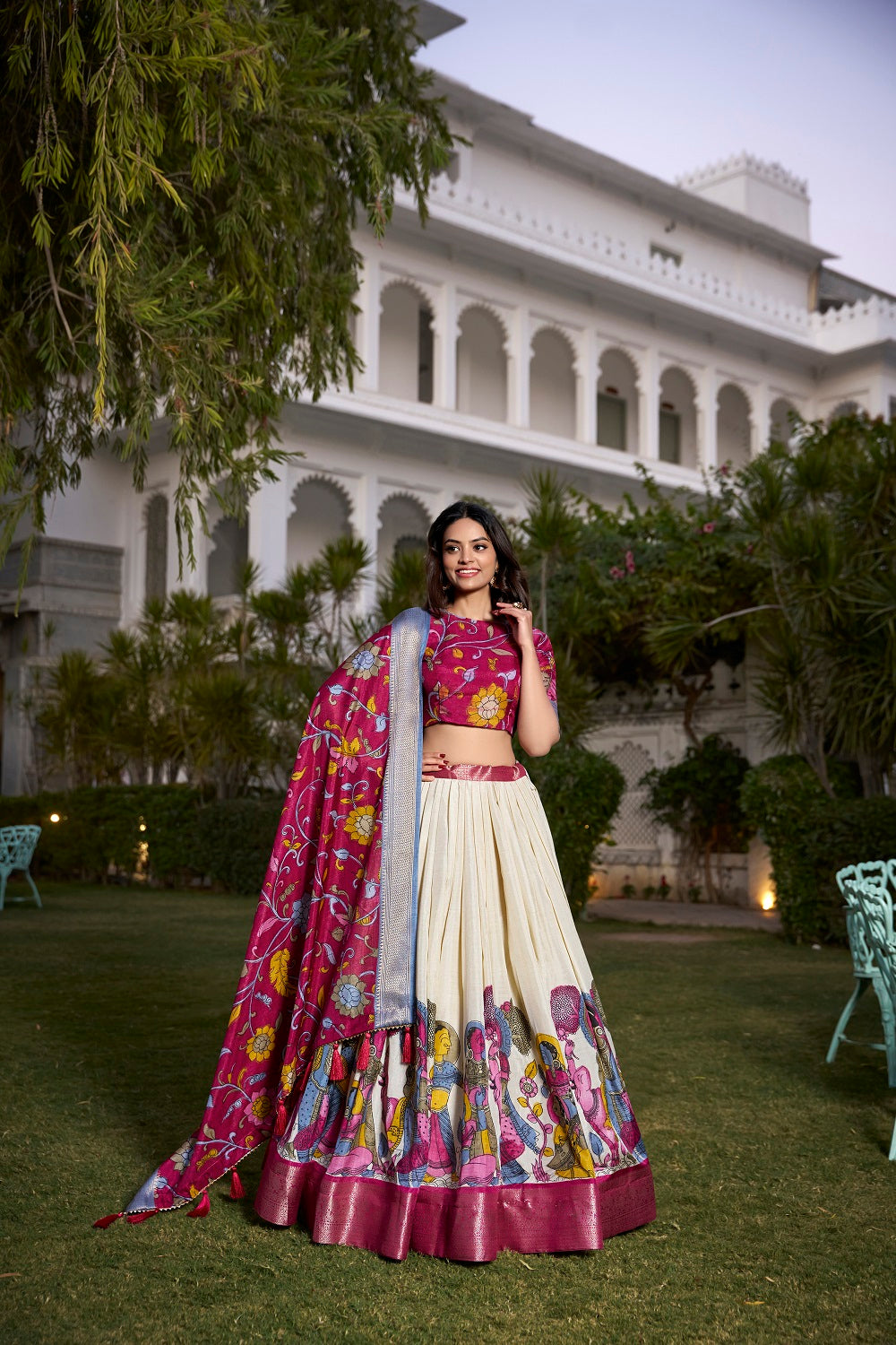 Malishka Womens White Dola Silk With Jacquard Lehenga Choli Set