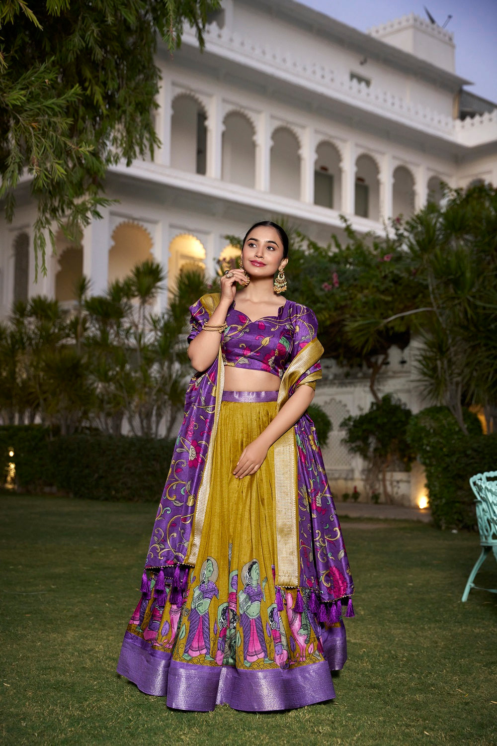 Malishka Womens Yellow Dola Silk With Jacquard Lehenga Choli Set