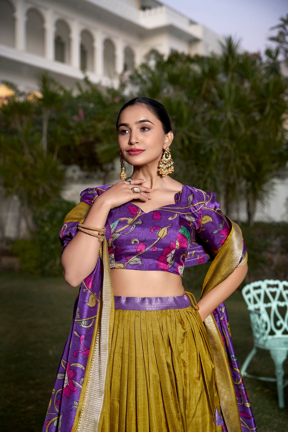 Malishka Womens Yellow Dola Silk With Jacquard Lehenga Choli Set