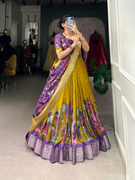 Thumbnail for Malishka Womens Yellow Dola Silk With Jacquard Lehenga Choli Set
