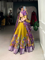 Thumbnail for Malishka Womens Yellow Dola Silk With Jacquard Lehenga Choli Set