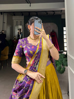 Thumbnail for Malishka Womens Yellow Dola Silk With Jacquard Lehenga Choli Set