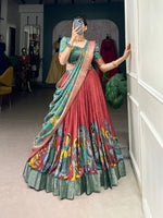 Thumbnail for Malishka Womens Red Dola Silk With Jacquard Lehenga Choli Set