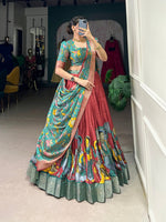 Thumbnail for Malishka Womens Red Dola Silk With Jacquard Lehenga Choli Set