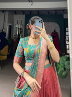Thumbnail for Malishka Womens Red Dola Silk With Jacquard Lehenga Choli Set