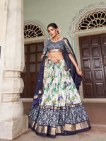 Thumbnail for Malishka Womens Navy Blue Dola Silk With Foil Print Lehenga Choli Set