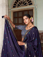 Thumbnail for Malishka Womens Navy Blue Dola Silk With Foil Print Lehenga Choli Set