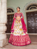 Thumbnail for Malishka Womens Pink Dola Silk With Foil Print Lehenga Choli Set