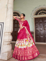 Thumbnail for Malishka Womens Pink Dola Silk With Foil Print Lehenga Choli Set