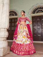 Thumbnail for Malishka Womens Pink Dola Silk With Foil Print Lehenga Choli Set