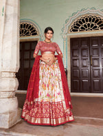 Thumbnail for Malishka Womens Red Dola Silk With Foil Print Lehenga Choli Set