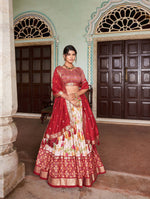 Thumbnail for Malishka Womens Red Dola Silk With Foil Print Lehenga Choli Set