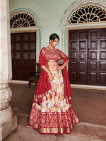Thumbnail for Malishka Womens Red Dola Silk With Foil Print Lehenga Choli Set