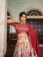 Thumbnail for Malishka Womens Red Dola Silk With Foil Print Lehenga Choli Set