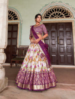 Thumbnail for Malishka Womens Wine Dola Silk With Foil Print Lehenga Choli Set