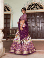 Thumbnail for Malishka Womens Wine Dola Silk With Foil Print Lehenga Choli Set