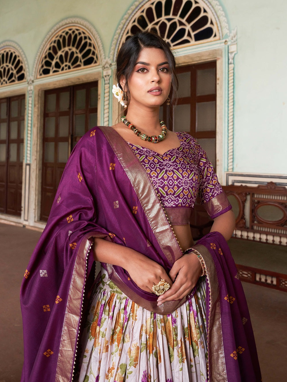 Malishka Womens Wine Dola Silk With Foil Print Lehenga Choli Set