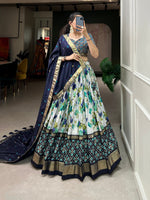 Thumbnail for Malishka Womens Navy Blue Dola Silk With Foil Print Lehenga Choli Set