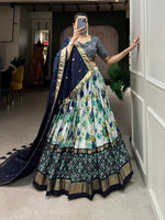 Thumbnail for Malishka Womens Navy Blue Dola Silk With Foil Print Lehenga Choli Set