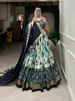Thumbnail for Malishka Womens Navy Blue Dola Silk With Foil Print Lehenga Choli Set