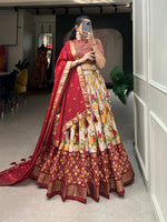Thumbnail for Malishka Womens Red Dola Silk With Foil Print Lehenga Choli Set