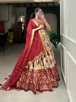Thumbnail for Malishka Womens Red Dola Silk With Foil Print Lehenga Choli Set