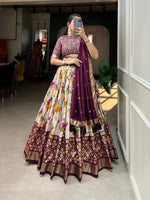 Thumbnail for Malishka Womens Wine Dola Silk With Foil Print Lehenga Choli Set