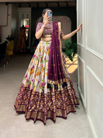 Thumbnail for Malishka Womens Wine Dola Silk With Foil Print Lehenga Choli Set
