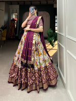 Thumbnail for Malishka Womens Wine Dola Silk With Foil Print Lehenga Choli Set