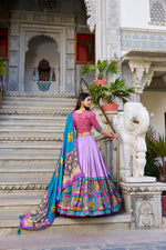 Thumbnail for Malishka Womens Lavender Dola Silk With Foil Print Lehenga Choli Set
