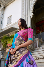 Thumbnail for Malishka Womens Lavender Dola Silk With Foil Print Lehenga Choli Set