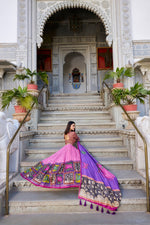 Thumbnail for Malishka Womens Peach Dola Silk With Foil Print Lehenga Choli Set