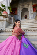 Thumbnail for Malishka Womens Peach Dola Silk With Foil Print Lehenga Choli Set