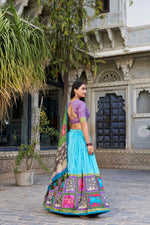 Thumbnail for Malishka Womens Sky Blue Dola Silk With Foil Print Lehenga Choli Set