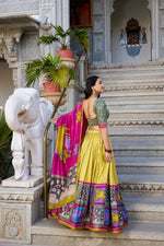 Thumbnail for Malishka Womens Yellow Dola Silk With Foil Print Lehenga Choli Set