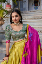 Thumbnail for Malishka Womens Yellow Dola Silk With Foil Print Lehenga Choli Set