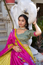 Thumbnail for Malishka Womens Yellow Dola Silk With Foil Print Lehenga Choli Set