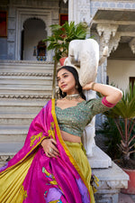 Thumbnail for Malishka Womens Yellow Dola Silk With Foil Print Lehenga Choli Set