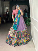Thumbnail for Malishka Womens Lavender Dola Silk With Foil Print Lehenga Choli Set