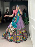 Thumbnail for Malishka Womens Lavender Dola Silk With Foil Print Lehenga Choli Set
