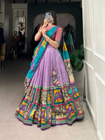 Thumbnail for Malishka Womens Lavender Dola Silk With Foil Print Lehenga Choli Set